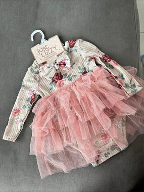 Just Lizzy Fashion Dress with Headband Floral Dress Pink Baby 18M NWT